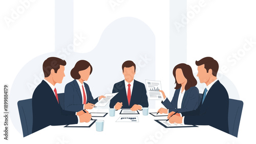 Business Meeting: Team Discussing Documents Around Conference Table