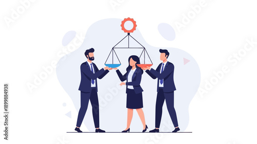 Business People Balancing Scales, Symbolizing Fairness and Equality