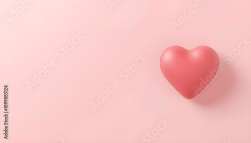 Minimal 3D Red Heart on Pastel Background with Copy Space