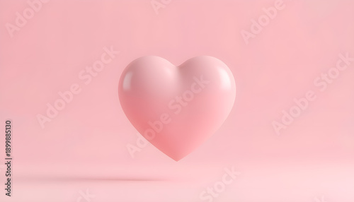 Minimal 3D Pink Heart with Soft Shadow on Pastel Background