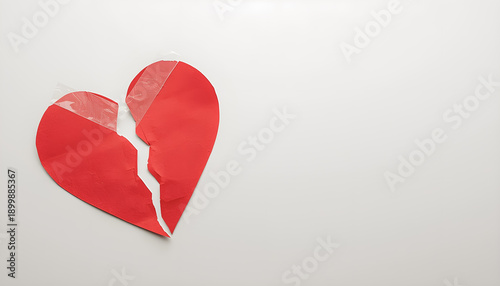 Torn Paper Heart Repaired with Tape on Neutral Background