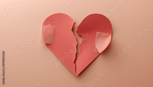 Broken Paper Heart Repaired with Tape Emotional Healing Concept