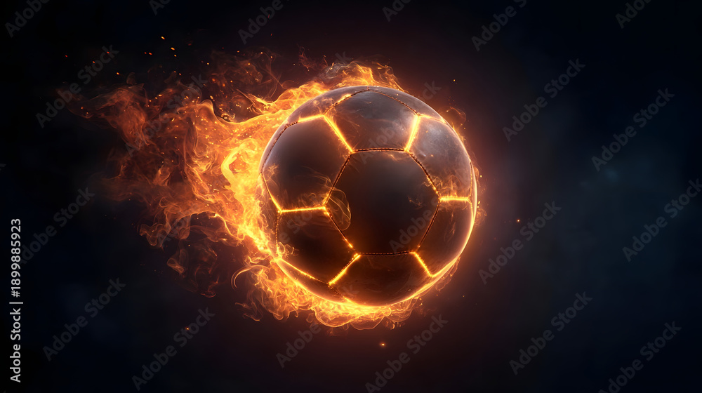Fototapeta premium Soccer Ball on Fire with Flames Sports Background