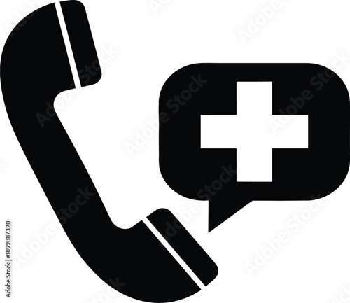 Medical phone call icon illustration with telephone handset and healthcare cross symbol for emergency support and telemedicine services isolated on white background vector