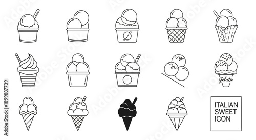 Collection of Ice Cream Illustrations and Icon.