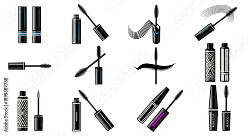 Collection of Mascara Tubes and Brushes.