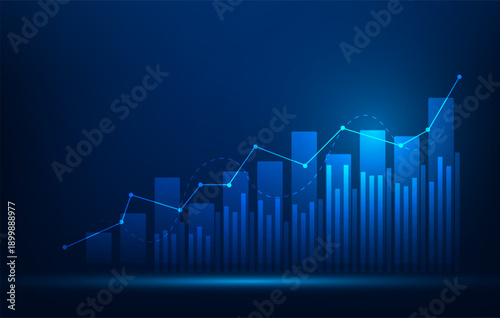 business financial graph stock market investment trend growth blue background. trend chart economy increase wallpaper. vector illustration fantastic technology.