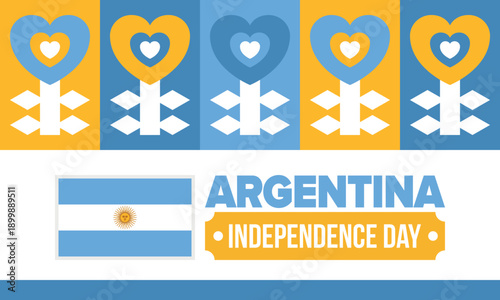 Argentina National Day. Happy holiday. Independence and freedom day. Celebrate annual. Argentina flag. Patriotic argentine design. Poster, card, banner, template, background. Vector illustration