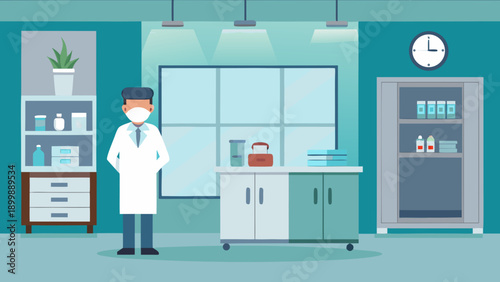 Medical professional working in a modern laboratory and pharmacy setting isolated on white background, Vector