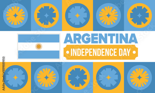 Argentina National Day. Happy holiday. Independence and freedom day. Celebrate annual. Argentina flag. Patriotic argentine design. Poster, card, banner, template, background. Vector illustration
