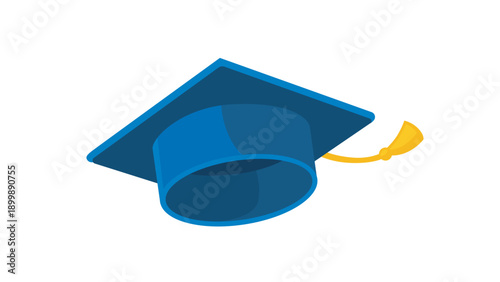 Graduate cap flying in air with confetti, graduation celebration isolated illustration. Flat cartoon style vector icon.