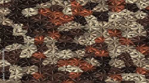 Flowing abstract mosaic textures shifting across geometric surfaces