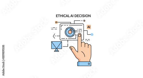 Conceptual illustration of work-life balance with woman meditating and office buildings on a scale.