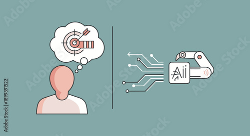 Conceptual illustration of work-life balance with woman meditating and office buildings on a scale.