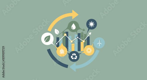 Conceptual illustration of work-life balance with woman meditating and office buildings on a scale.