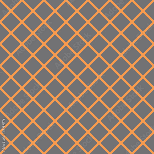 Seamless orange-yellow diagonal grid vector on a medium gray background. Simple geometric design suitable for wallpaper, pattern design, branding, packaging, and digital use.