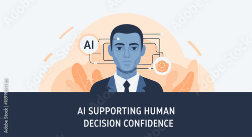 Illustration of artificial intelligence supporting human decision confidence in business.
