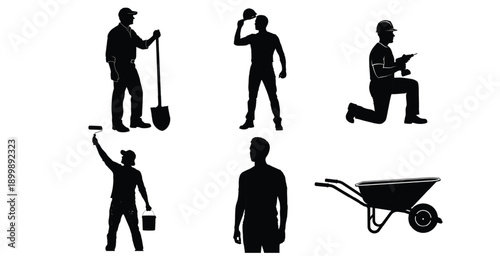 Silhouette of people working with garden tools