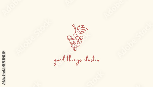 Vector grape illustration with 'good things last' text, for banner or poster, isolated on beige background, png