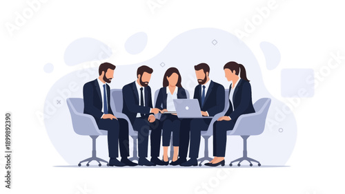 Business Meeting: Diverse Team Collaborates Around Laptop