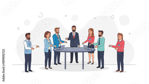 Business Meeting Around a Table, Diverse Team Collaborating in Office