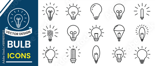 Light bulb icon vector set. Outline icon of electric bulb symbol, modern, energy, creative idea, innovation and think solution sign. Vector illustration.