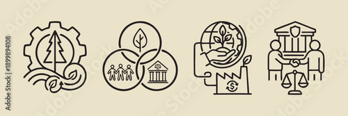 Corporate Social Responsibility and ESG Line Icons Set