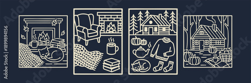 Cozy Autumn Hygge Moments and Rustic Cabin Lifestyle Icons