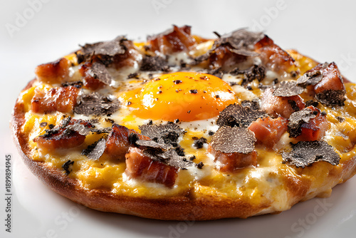 Wallpaper Mural Rich Carbonara Style Pizza with Egg and Truffle on Isolated White Background Torontodigital.ca