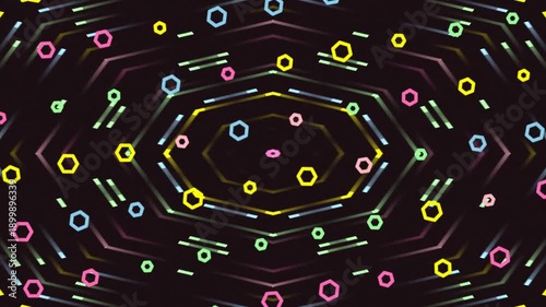 Moving Neon Hexagon Patterns Creating Dynamic Light Art