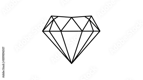 Stylized Line Art Diamond Gemstone Isolated on White Background