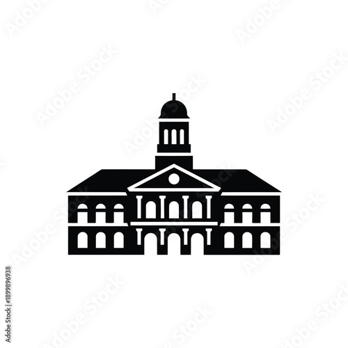Simple black silhouette of a stately building with a central dome