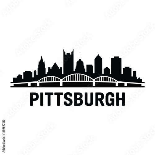 Tableau sur toile Pittsburgh skyline silhouette with city name prominently displayed below