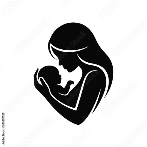 A silhouette of a mother tenderly cradling her newborn baby