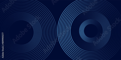 Abstract blue glowing geometric lines on dark blue background. Modern shiny blue circle lines pattern. Futuristic technology concept. Suit for cover, poster