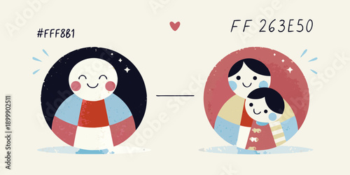 Illustration depicting two matryoshka dolls one dark and one light