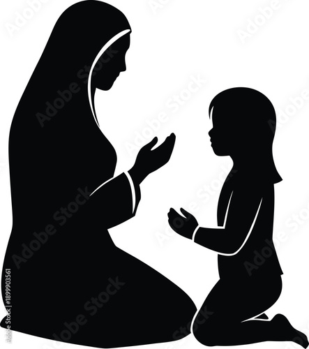 Mother and Child Silhouette Vector Illustration of Family Love
