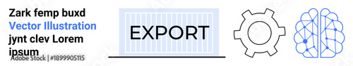 Export container next to a cogwheel symbolizing automation and a neural network for AI. Ideal for technology, trade, logistics, AI, innovation, automation, digital integration, simple landing page
