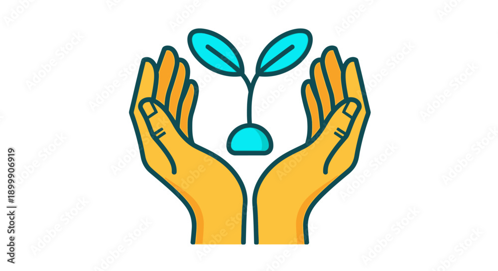 Obraz premium Hands Holding Small Plant Sprout Icon. Ecology, Sustainability, and Growth Concept Vector Illustration.