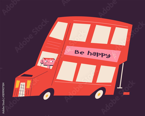 Cute Red Double Decker Bus Illustration