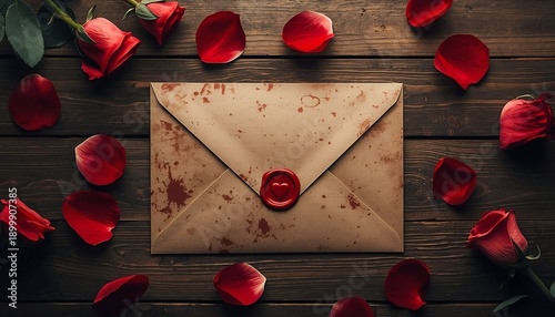 red rose and envelope