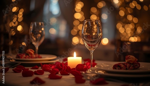 valentine day special table setting with candles