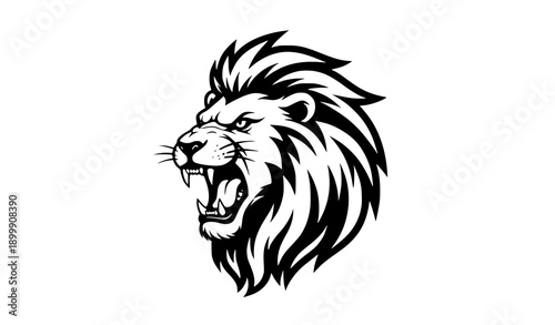 Fierce roaring lion head mascot vector illustration in bold black and white for sports and team logos