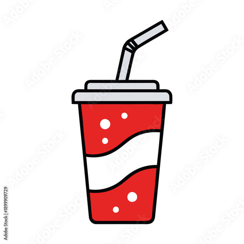 Vector illustration of a red soda cup with a straw and bubbles, representing a refreshing cold beverage.