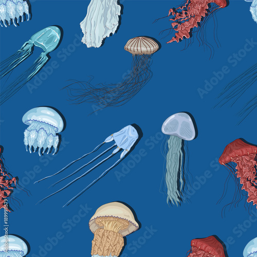 Vector Seamless Pattern of Jellyfishes