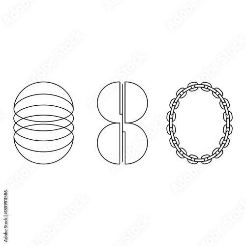 A series of three distinct geometric shapes with unique patterns and structures. isolated on white background, Vector