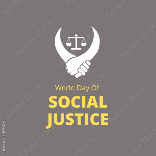 World day of social justice, 20th February awareness post for social media with large justice scale vector illustration .Social justice day banner ,poster, templet.