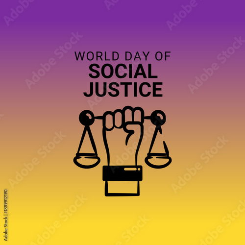 World day of social justice, 20th February awareness post for social media with large justice scale vector illustration .Social justice day banner ,poster, templet.