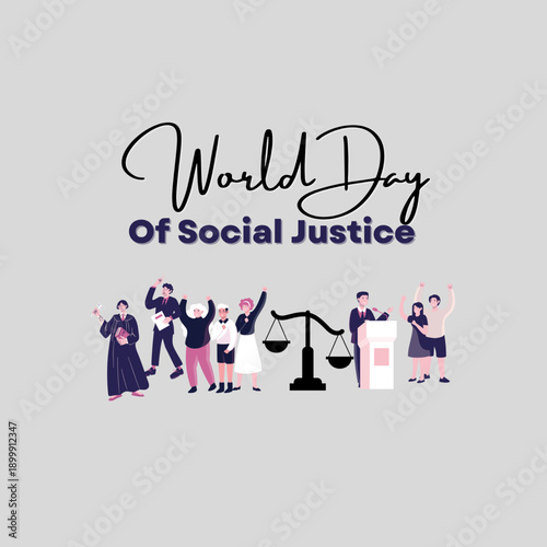 World day of social justice, 20th February awareness post for social media with large justice scale vector illustration .Social justice day banner ,poster, templet.