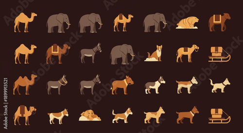Collection of Various Animal Silhouettes and Icons.